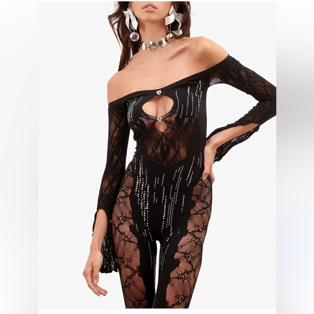 Poster Girl Adella Jumpsuit Shapewear Off The Shoulder black stretch Revolve O/S - Picture 2 of 16